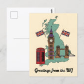 Groeten uit de UK Britse Landmarks Reis Briefkaart (Voorkant / Achterkant)