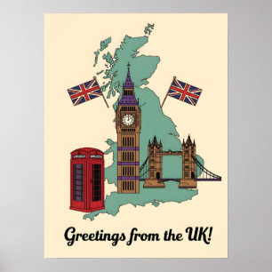 Groeten uit de UK Britse Landmarks Reis Poster
