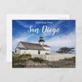 Groeten uit de vuurtoren van San Diego Old Point L Briefkaart (Voorkant / Achterkant)