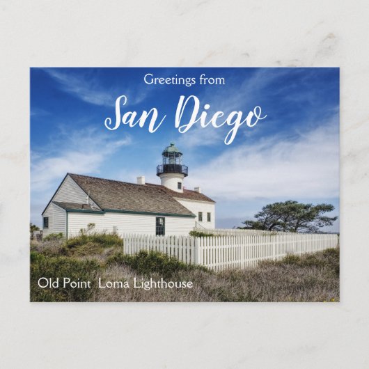 Groeten uit de vuurtoren van San Diego Old Point L Briefkaart (Voorkant)