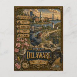 Groeten uit Delaware | Vintage Retro Kunst Briefkaart
