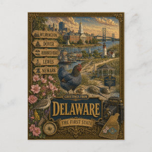 Groeten uit Delaware Vintage Retro Kunst Briefkaart