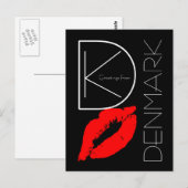 Groeten uit Denemarken Rode Lipstick Kiss Black Briefkaart (Voorkant / Achterkant)