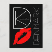Groeten uit Denemarken Rode Lipstick Kiss Black Briefkaart (Voorkant)