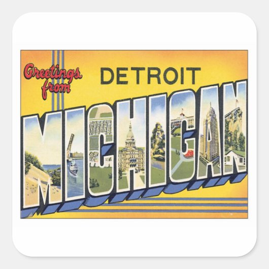 Groeten uit Detroit Michigan Vierkante Sticker (Voorkant)