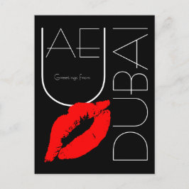 Groeten uit Dubai Red Lipstick Kiss Black Briefkaart
