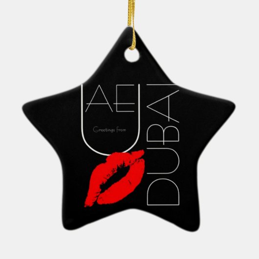 Groeten uit Dubai UAE Red Lipstick Kiss Keramisch Ornament (Achterkant)