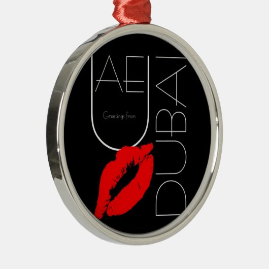 Groeten uit Dubai UAE Red Lipstick Kiss Metalen Ornament (Rechts)