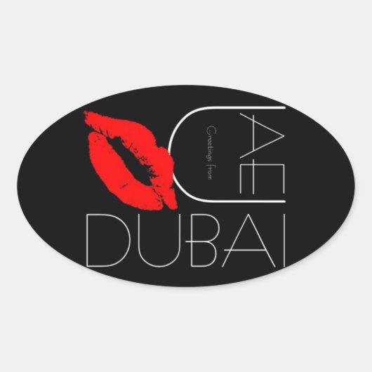 Groeten uit Dubai UAE Red Lipstick Kiss Ovale Sticker (Voorkant)