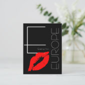 Groeten uit Europa Red Lipstick Kiss Black Briefkaart (Staand voorkant)