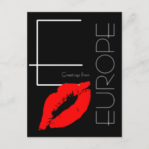 Groeten uit Europa Red Lipstick Kiss Black Briefkaart