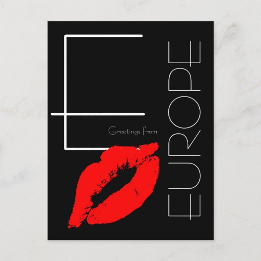 Groeten uit Europa Red Lipstick Kiss Black Briefkaart (Voorkant)