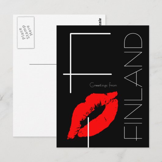 Groeten uit Finland Rode lipstick Kiss Black Briefkaart (Voorkant / Achterkant)