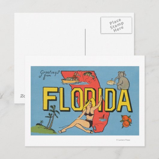 Groeten uit Florida (blauw) Florida Briefkaart (Voorkant / Achterkant)