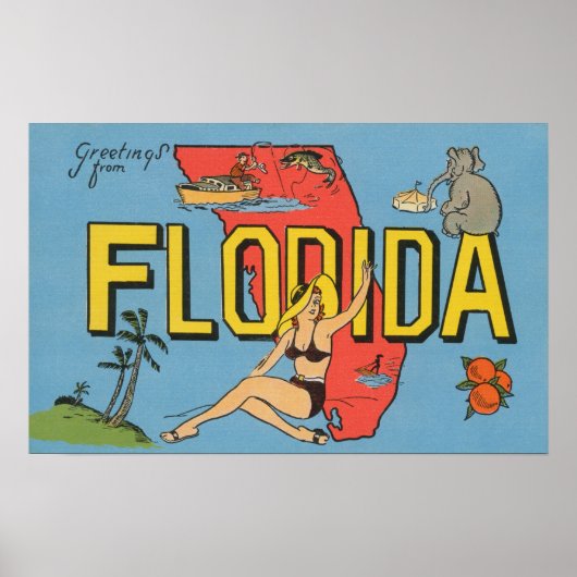 Groeten uit Florida (blauw) Florida Poster (Voorkant)
