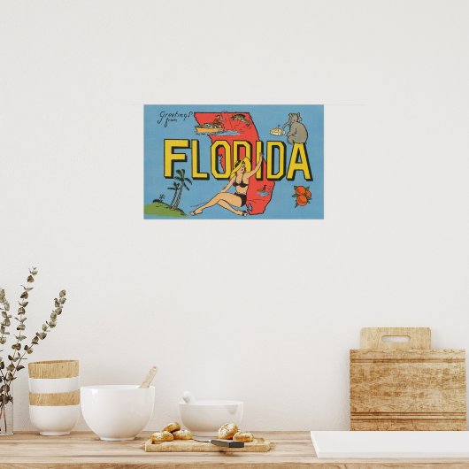 Groeten uit Florida (blauw) Florida Poster (Keuken)