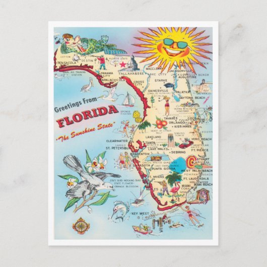 Groeten uit Florida, de Sunshine State Travel Briefkaart (Voorkant)