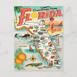 Groeten uit Florida Map Vintage Travel Briefkaart