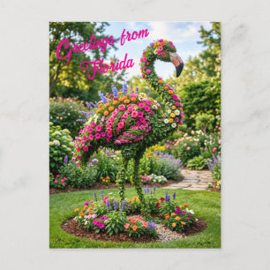 Groeten uit Florida Tropische Flamingo Topiary Briefkaart