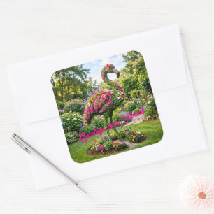Groeten uit Florida Tropische Flamingo Topiary Vierkante Sticker