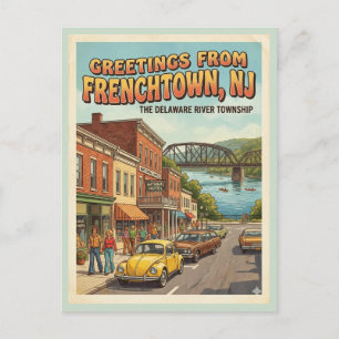 Groeten uit Frenchtown NJ Retro Briefkaart