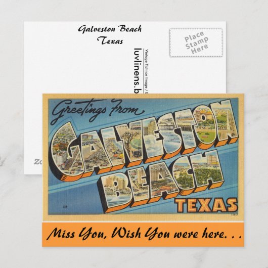 Groeten uit Galveston Beach Briefkaart (Voorkant / Achterkant)
