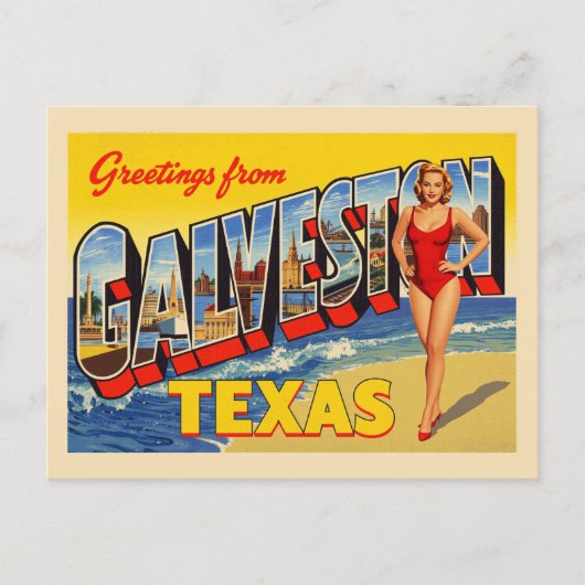 Groeten uit Galveston Texas Vintage Briefkaart (Voorkant)