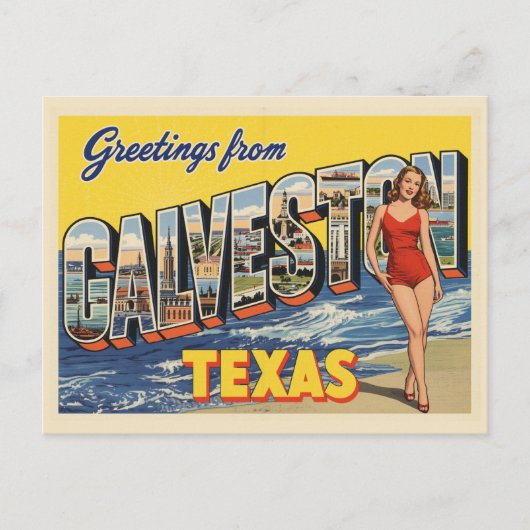 Groeten uit Galveston Texas Vintage Briefkaart (Voorkant)
