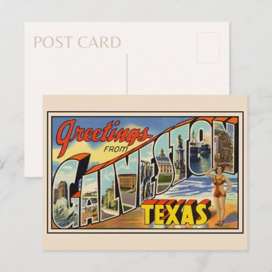 Groeten uit Galveston Texas Vintage Briefkaart (Voorkant / Achterkant)