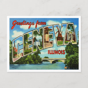 Groeten uit Genève, Illinois Vintage Travel Briefkaart