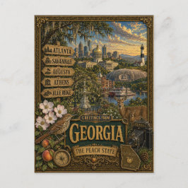 Groeten uit Georgia | Vintage Retro Kunst Briefkaart