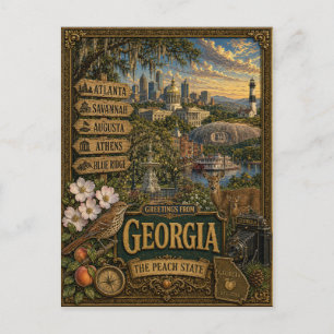 Groeten uit Georgia Vintage Retro Kunst Briefkaart