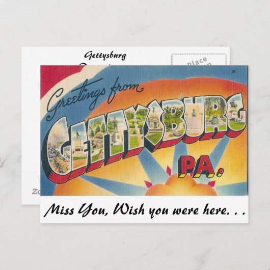 Groeten uit Gettysburg, Pennsylvania Briefkaart (Voorkant / Achterkant)
