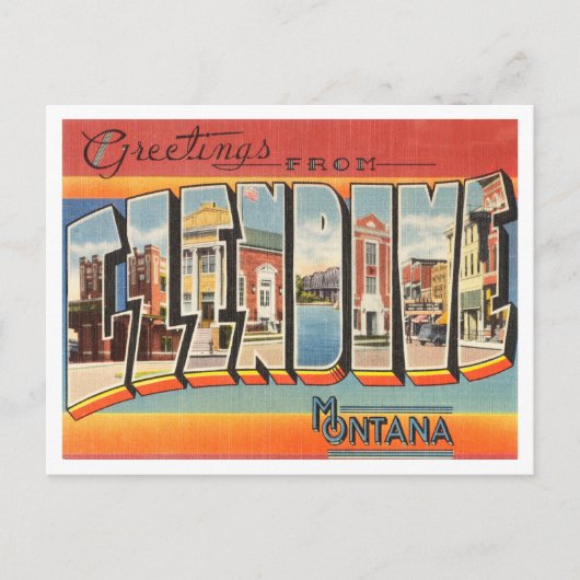 Groeten uit Glendive, Montana Vintage Travel Briefkaart (Voorkant)