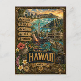 Groeten uit Hawaï | Vintage Retro Kunst Briefkaart