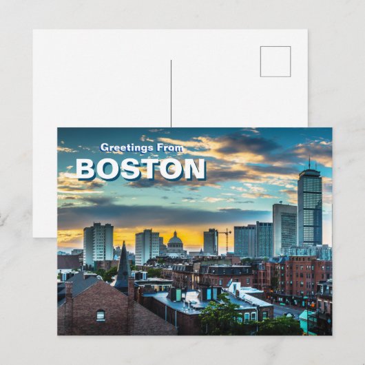 Groeten uit het Briefkaart van Boston City Skyline (Voorkant / Achterkant)