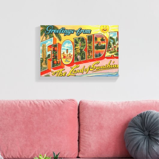 Groeten uit het  Briefkaart van Florida Canvas Afdruk (Insitu (Woonkamer))