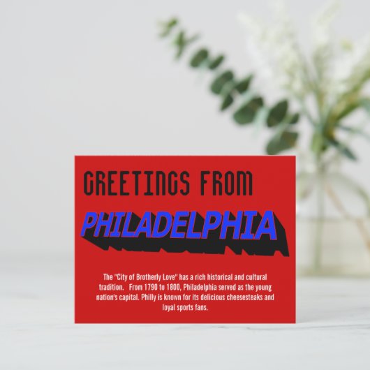 Groeten uit het Briefkaart van Philadelphia (Staand voorkant)