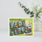 Groeten uit het Zurich-meer, Illinois Travel Briefkaart (Staand voorkant)