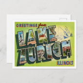 Groeten uit het Zurich-meer, Illinois Travel Briefkaart (Voorkant / Achterkant)