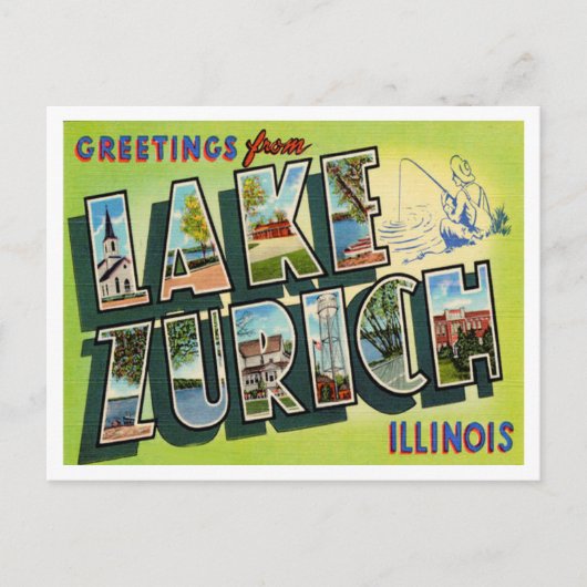 Groeten uit het Zurich-meer, Illinois Travel Briefkaart (Voorkant)