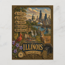 Groeten uit Illinois | Vintage Retro Kunst Briefkaart