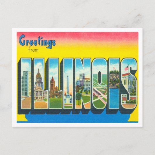 Groeten uit Illinois Vintage Travel Briefkaart (Voorkant)