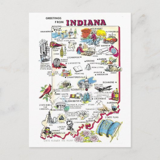  Groeten uit Indiana Kaart Briefkaart (Voorkant)