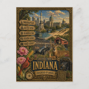 Groeten uit Indiana   Vintage Retro Kunst Briefkaart