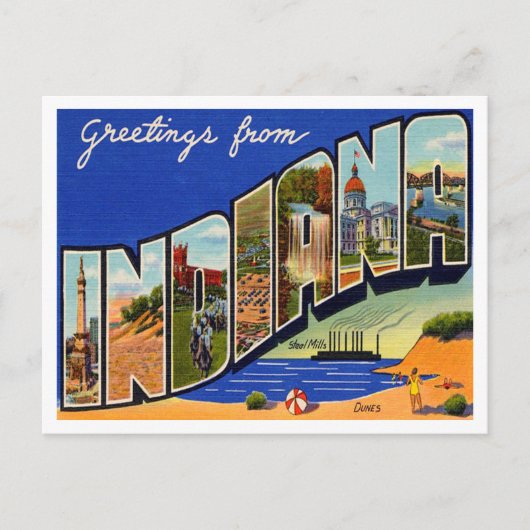 Groeten uit Indiana Vintage Travel Briefkaart (Voorkant)