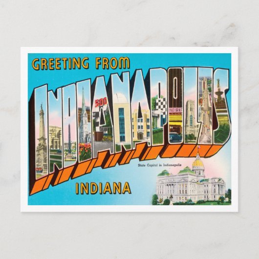 Groeten uit Indianapolis, Indiana Travel Briefkaart (Voorkant)