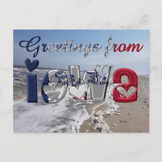 Groeten uit Iowa State Flag Hearts USA Briefkaart (Voorkant)