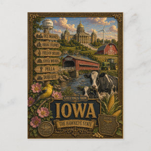 Groeten uit Iowa   Vintage Retro Kunst Briefkaart