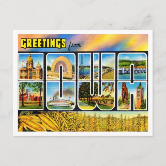Groeten uit Iowa Vintage Travel Briefkaart (Voorkant)